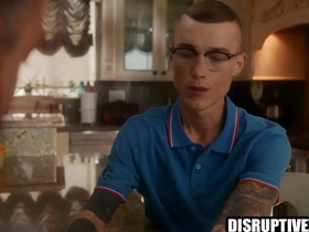 A young and hot widower tries out gay sex with a tattooed stranger.