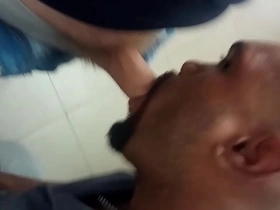 Married man has public bathroom blowjob with black guy