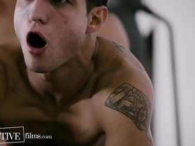 A hot military hunk helps his timid friend to come out and have his first gay experience.