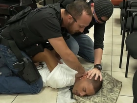 Black man gets robbed by Five O at the barbershop in this gay erotica.