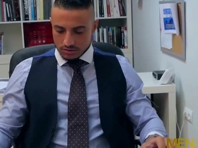 Anal sex with a suited and booted gay boss in the office with MENATPLAY