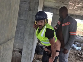 Two construction workers fulfill their secret desire for rough sex on the job site after everyone else has left.