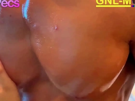 Muscle Asian man getting nipple teasing and edging