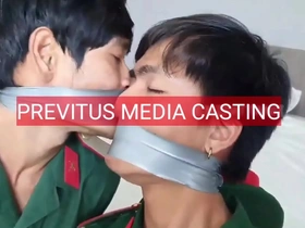 Young and straight police officers and soldier have gay sex during a casting session.