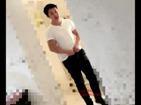 Gay teen jerk off and cum in public restroom