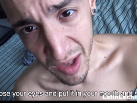 Straight Latino twink gets paid to have gay sex with a stranger in POV video.