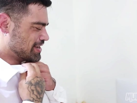 Gay couple gets married and enjoys a threesome on their special day.