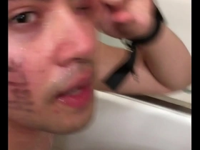 Young Asian boy gets his ass spanked and humiliated on the toilet by an older man.
