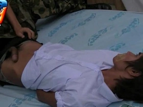 Gay twinks in uniform have fun in bareback sex videos.