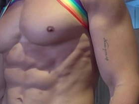 Muscle worship with a handsome Asian hunk with a great six pack.