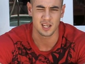 Young gay hunk enjoys outdoor massage and handjob from another guy