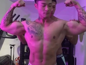 Fitness trainer has a crush on an Asian model and enjoys nipple play and worship.