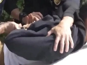 Asian police officers in uniform having gay sex with a suspect on the run