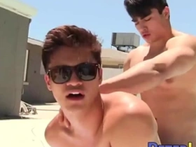 Steamy poolside action with gay Asian twink and his hunk boyfriend