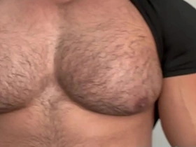 Admiration for the brawny hunk's chest heaves
