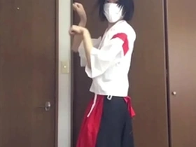 Crossdressing Miko enjoying some solo fun in the form of masturbation.