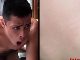 Young Asian man gets gay sex in prison with a police officer