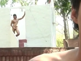 Latin men Luka and Sergio have sex outside.