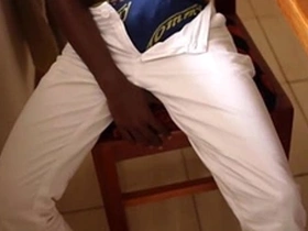 Young African gay Kalem jerks off in one shot