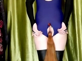 Pretty boy in Japanese swimsuit, solo play with a big dick
