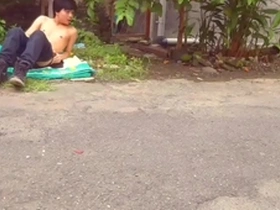Public nudity with Hansel Thio in downtown garden for adult magazine photoshoot