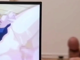 Young college student goes crazy while watching anime and cum in her panty.