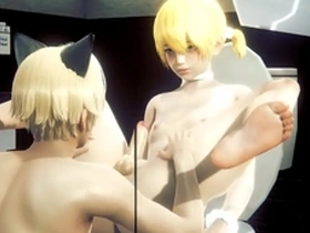 Young blonde femboy enjoys rough toilet sex in Yaoi porn