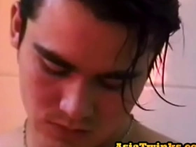Asian handsome amateur twink jerks cock in the bathroom