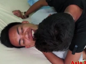 Asian twink bareback fucking before cumshot